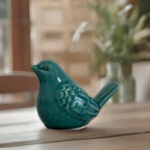 5&#39;&#39; Vintage Ceramic Bird Figurine, Emerald Green Glazed Bird, Portugal Handmade Animal Decor, Pottery Bird Ornament, Retro Bird Statue Gift