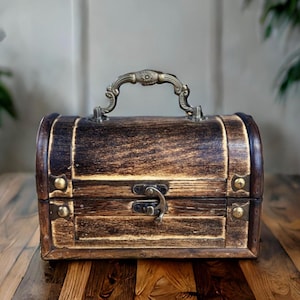 Vintage 6.6&quot; Handmade Wooden Chest Bronze Details, Antique Brown Storage Box for Jewelry, Keepsakes, or Home Decor, Perfect Unique Gift