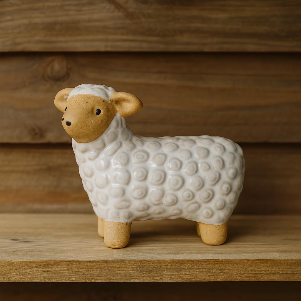 Handmade Ceramic Sheep, Glazed Pottery Lamb, Hand Painted Figurine