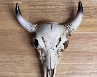 Rustic Bull Skull Wall Decor With Succulents - Western Tribal Art For Living Room - View #5