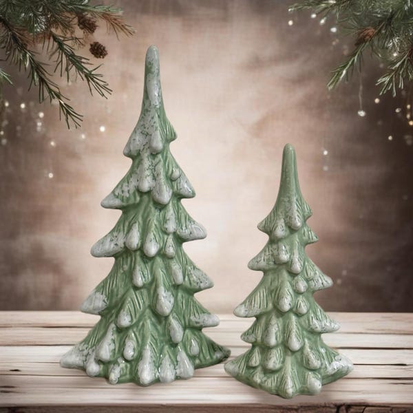 Vintage Style Green Christmas Tree, Tabletop Decorations, Light Green Ceramic Tree 7'' or 10'' or 15'', for Holiday Gift Home Decor 1PCS