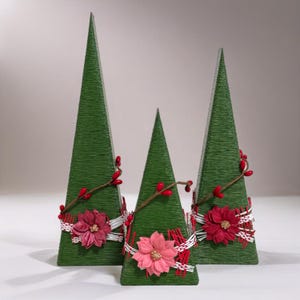 Christmas trees Tabletop decoration Set of 3, Handmade Green Winter Textured trees, Rustic Christmas decor 5.5&#39;&#39;, 7.5&#39;&#39;, 8.5&#39;&#39; Holiday Gift