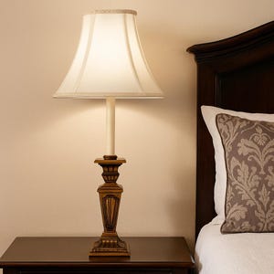 Vintage Table Lamp Belgium 1980s, White Satin Shade Bronze Look Base, Classic Decor Elegant Lighting, Bedroom Light European Style 31&#39;&#39;