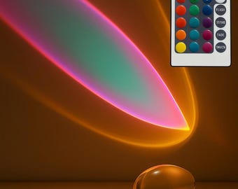 Sunrise Aura Light Mood Lamp, RGB LED Projector with Remote, Colorful Ambient Backlighting, Adjustable Angel Eyes Table lamp Night Light