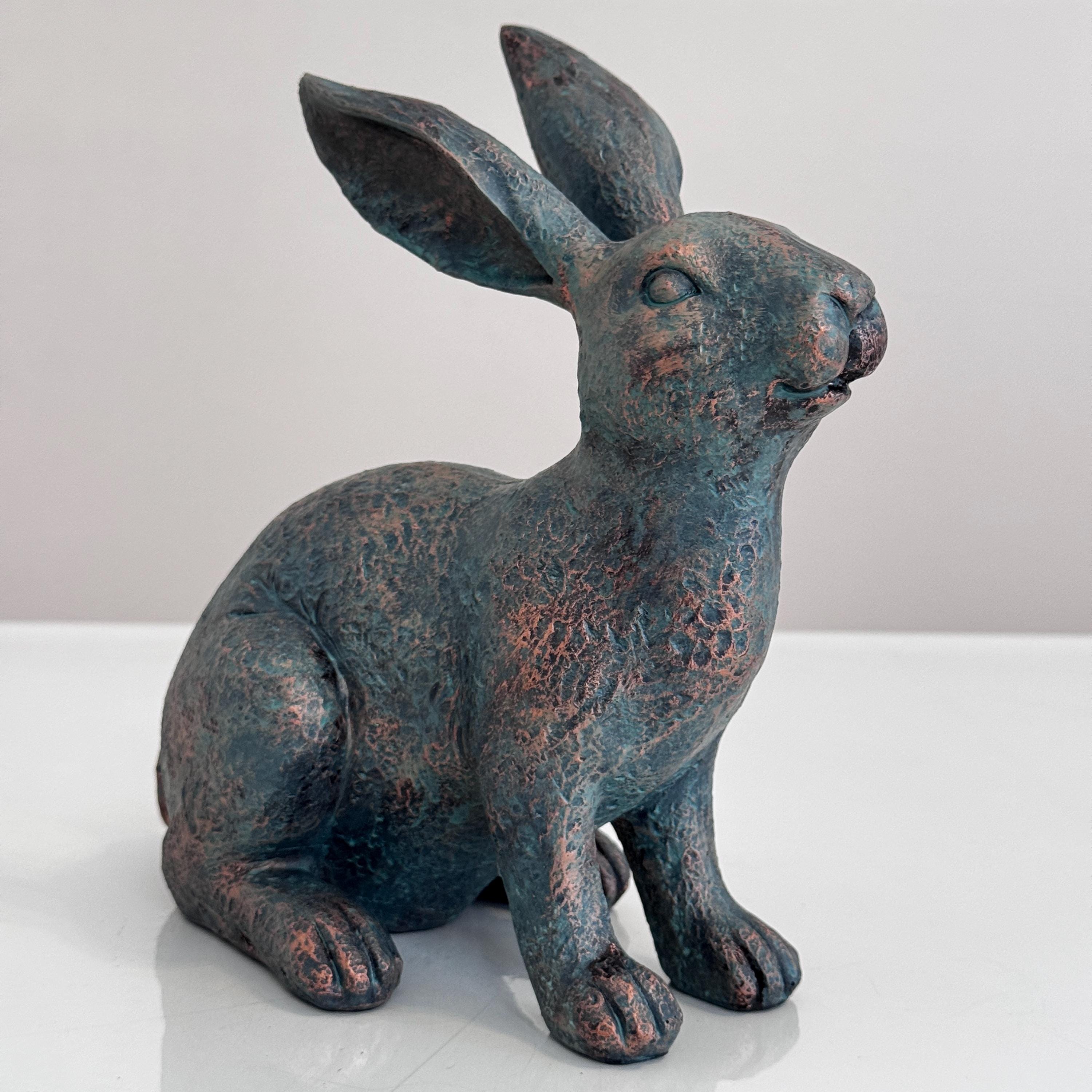 Glass Rabbit Copper Ceramic Easter Bunny Figurine Copper Patina Rabbit Statue Rustic ...