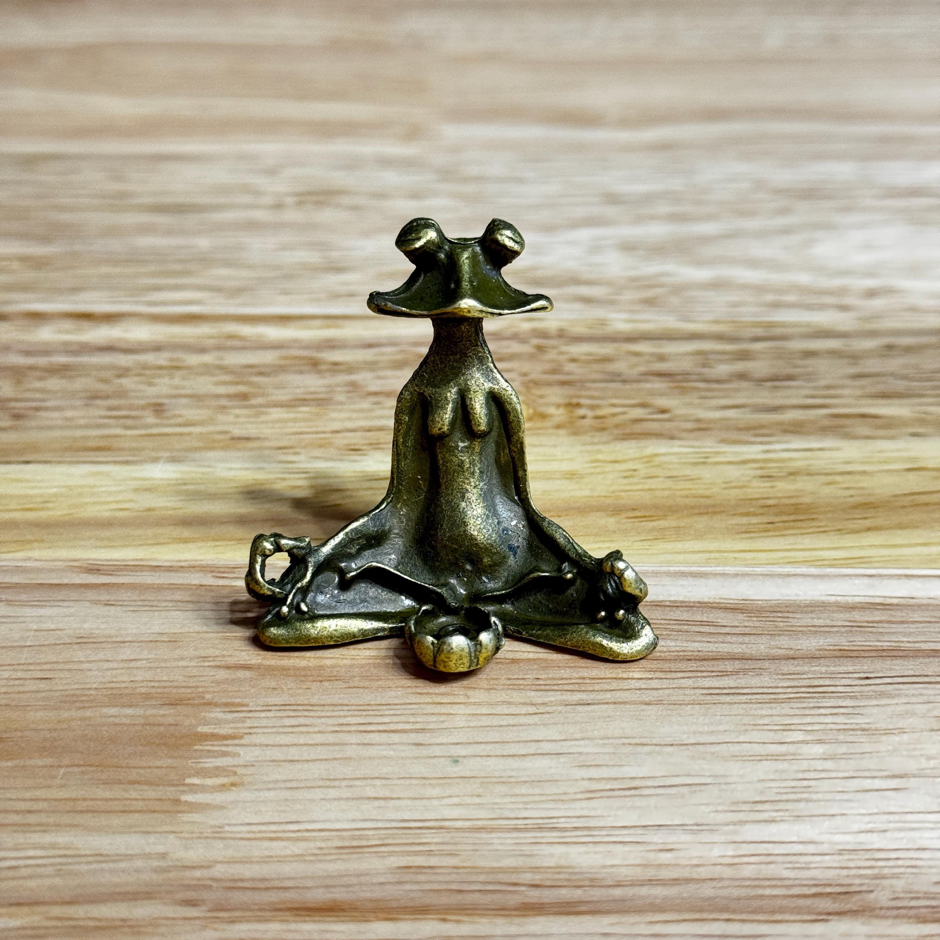 Vintage Meditation Frog Incense Holder, Brass Nepal Frog Figurine