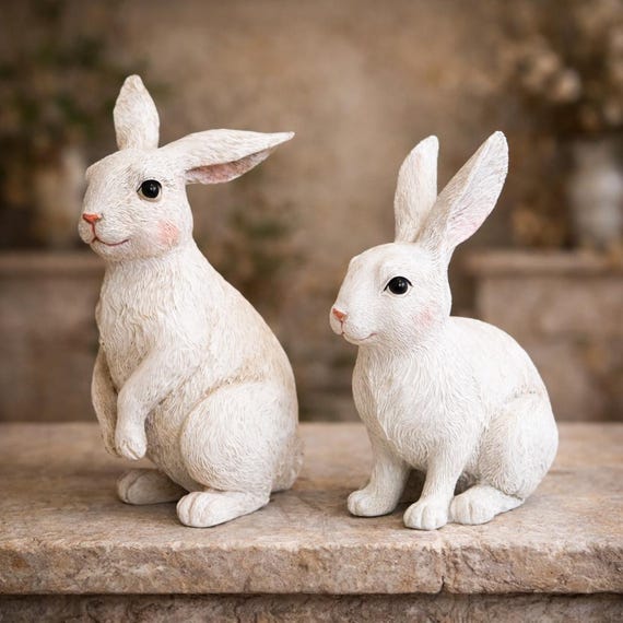 Handgemachte Keramik Hase Kaninchen Figur 7 '' Ostern Dekor Beige Frühling Statue Bauernhaus Cottage Tier Skulptur Deutschland Geschenk Regal Dekor 1 PC