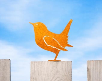 Rostige Metall Vogel Gartendekoration, Vintage Singvogel Zaun Kunst, Flache Gartenwandskulptur, Im Freien Metall Braun Rustikale Yard Geschenk 5,9 Zoll