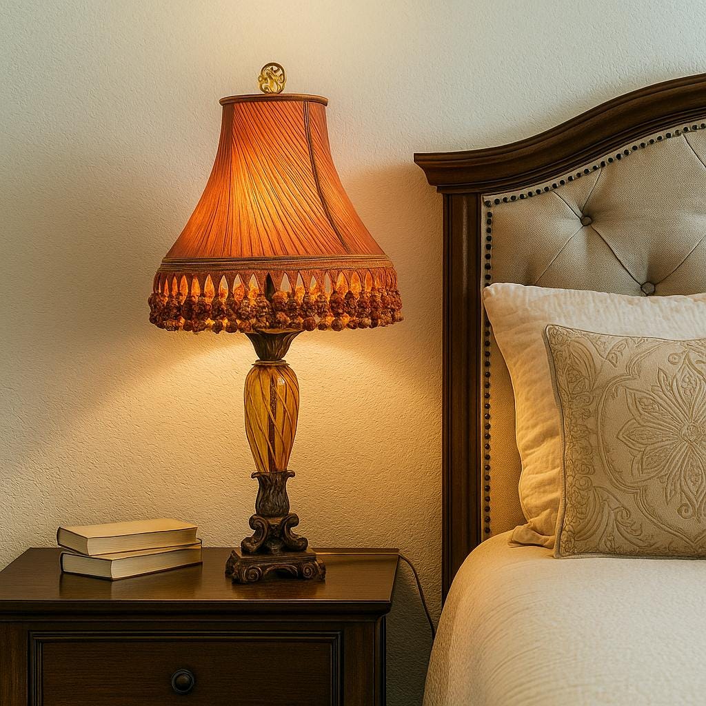 ヴィンテージテーブルランプ フランス 1980年代、プリーツ生地タッセル