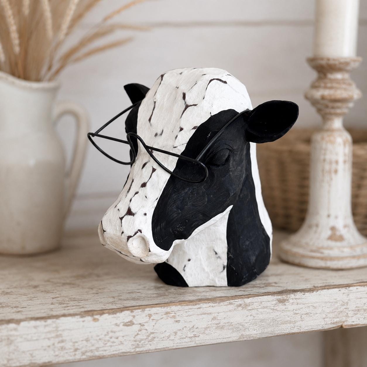 ホワイト牛の頭部置物 White Ceramic Cow Head - Etsy