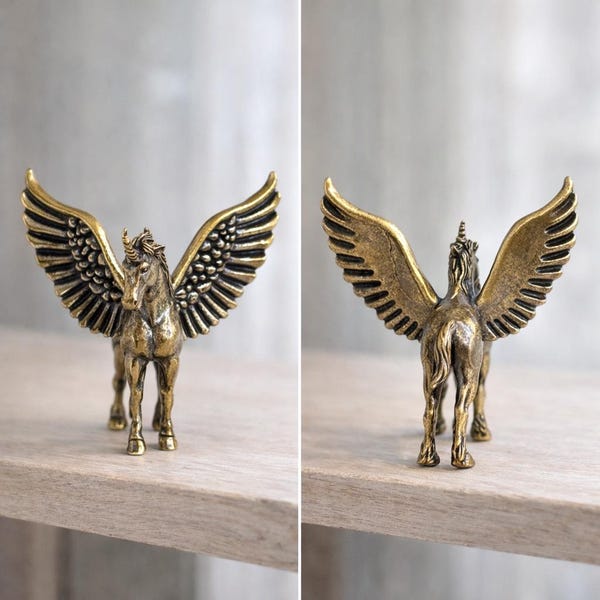 Vintage Brass Pegasus Unicorn Figurine, Handmade Greek Mythology Decor, Winged Horse Statue, Fantasy Home Accent Gift, 1990s Horses 2 Inch