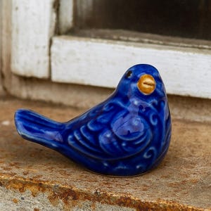 Handgefertigte Vintage Blaue Keramik Vogel Figur, Portugal Sammler Keramik glasierter Vogel, kleine Regal Dekor, Tischverzierung, Cottagecore Geschenk