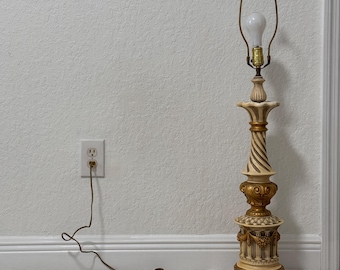 Vintage Italian Table Lamp, Tall Column Lamp Without Shade, 1980s Home Decor Corinthian Style, Gold Finish Lighting, Bedside Lamp Gift 38''