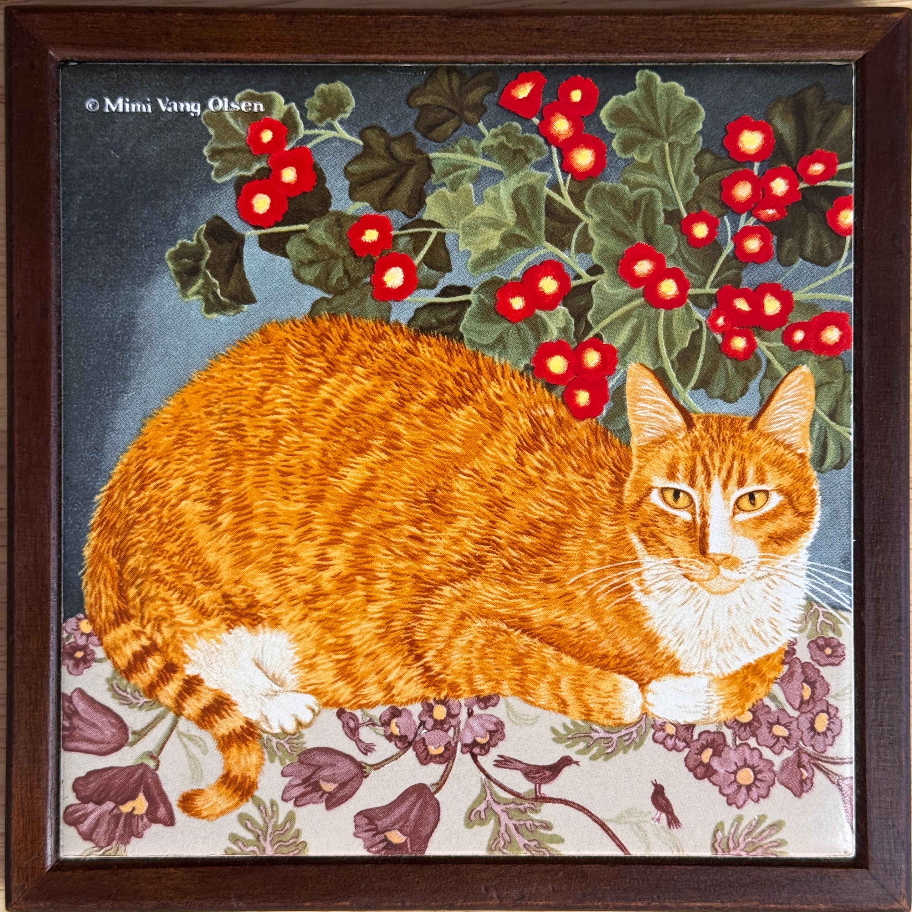 Vintage Ceramic Cat Wall Tile, Mimi Vang Olsen Art, Taiwan 1980s