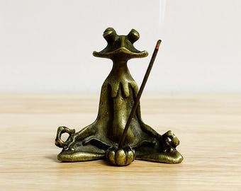 Vintage Meditation Frog Incense Holder, Brass Nepal Frog Figurine