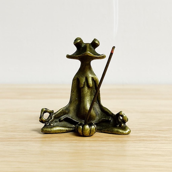 Vintage Meditation Frog Incense Holder, Brass Nepal Frog Figurine