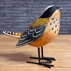 Hand Carved Bird Figurine Painted Bird, Spanish Folk Art Bird, Rustic Shelf Decor, Animal Sculpture, Bird Ornament, Bestseller Gift Bird 5&#39;&#39;