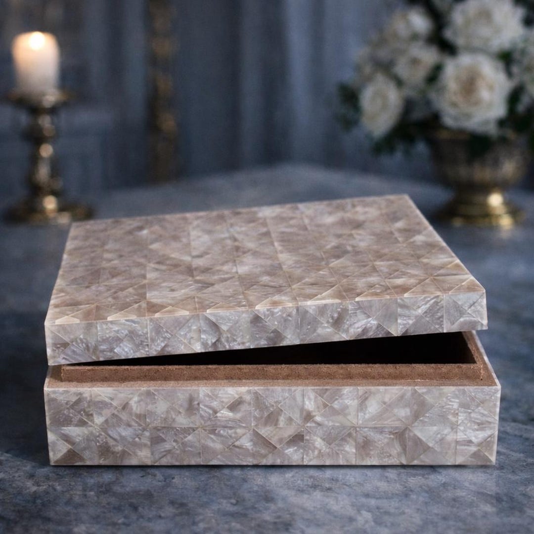 Vintage Handmade Wooden Jewelry Box 8'' Moroccan Mother of Pearl Shell ...