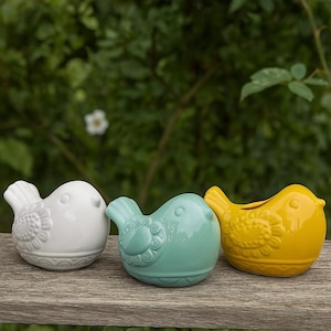 1pc Ceramic Bird Planter, Small Flower Pot Cute Garden Decor, Indoor Outdoor Bird Pot, Yellow White Blue Bird, Summer Spring Easter Gift 4&#39;&#39;