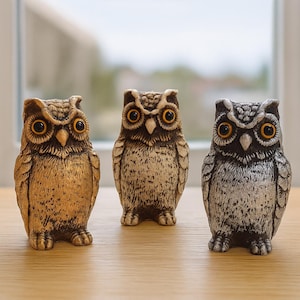 1PC Vintage Owl Figurine, Plastic Owl Statue Gold Silver Wood Tone Owl, HandPainted Owl Decor, Small Owl Sculpture, Collectible Owl Ornament