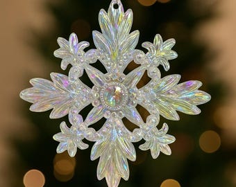 Iridescent Snowflake Ornament, Clear Christmas Tree Decoration, Holiday Hanging Snowflake, Winter Home Decor Gift, Shiny Xmas Ornament 5''
