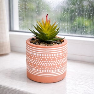Artificial Succulent Desk Plant In Ceramic Pot, Fake Cactus Mini Faux Plant Handmade Netherlands Home Decor, Boho Scandinavian 4'' Gift Idea