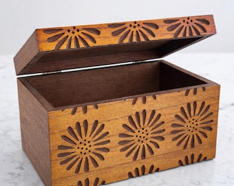 Vintage Wooden Box, Brown Storage Chest With Leather Straps, Retro