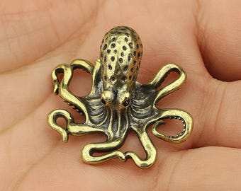 Vintage Metal Octopus Figurine, Handmade Spain 1960 Small Brass Gold Color Sculpture, Collectible Nautical Decor, Miniature Sea Animal 1.5''