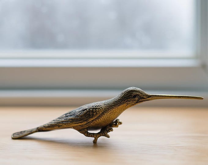 Vintage Bronze Bird Figurine, Antique Metal Hummingbird Sculpture, Peruvian Decorative Collectible, Retro Animal Bird 1980s Handcrafted 4''