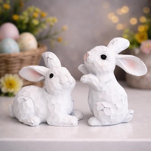4'' Handmade Easter Rabbit Bunny Figurine, White Ceramic Bunny Tabletop Bust, Standing or Sitting Table Piece, Easter Decoration Spring Gift