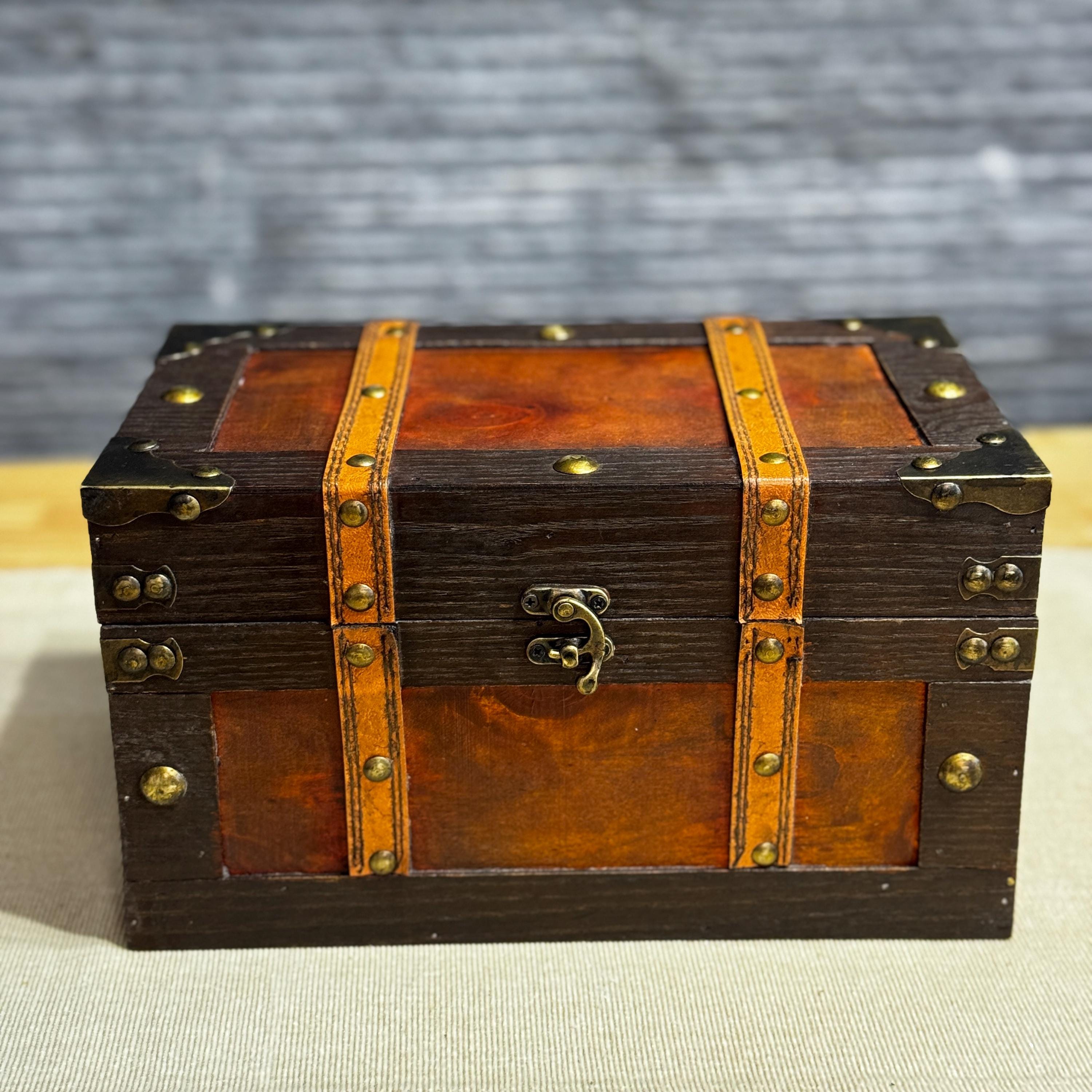 thumbnail image 2 of Vintage Wooden Treasure Chest Jewelry Box - Antique Style Storage Case For Jewelry & Small Collectibles 2 of 12