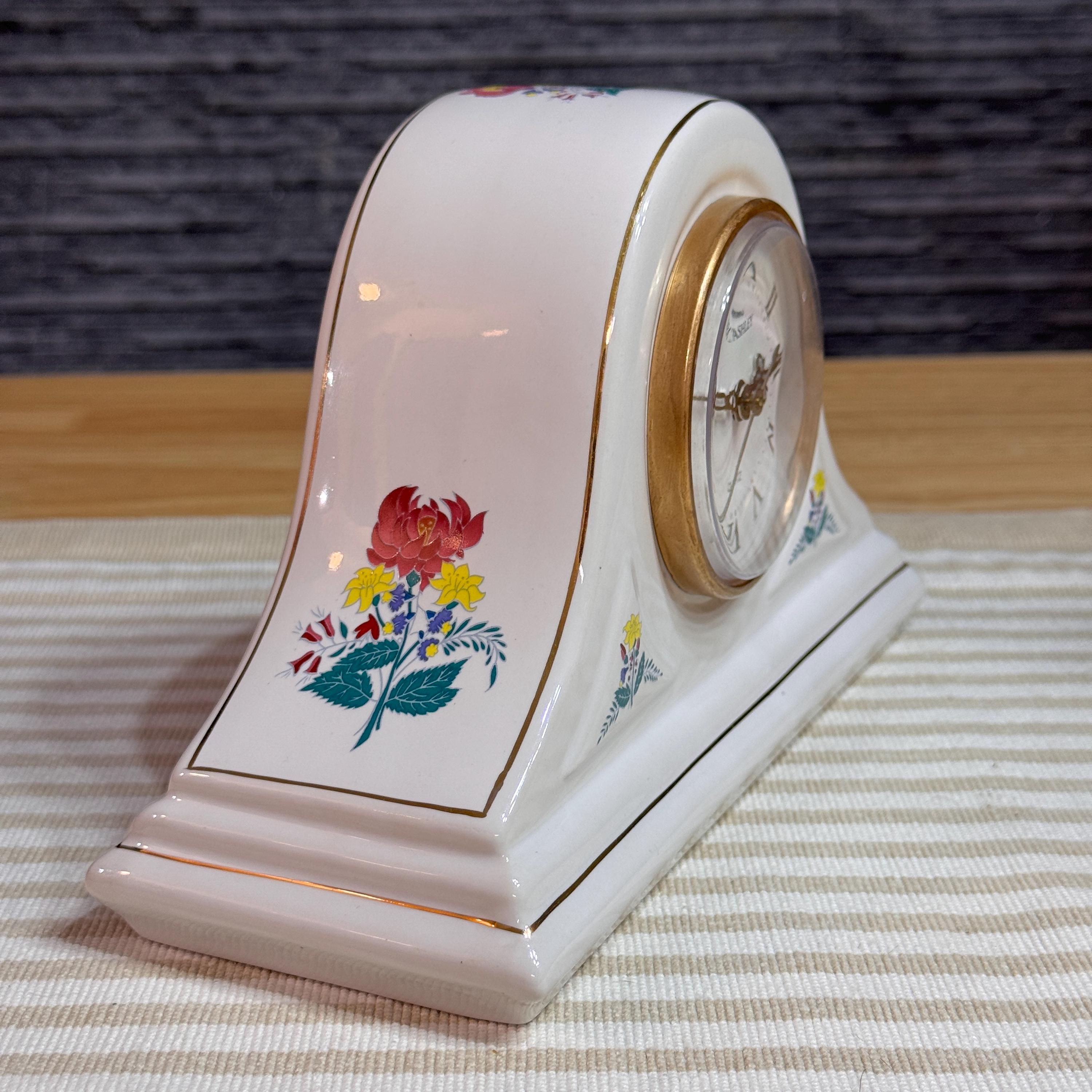 Vintage White Ceramic Floral Clock, Laura Ashley Quartz 1990 UK