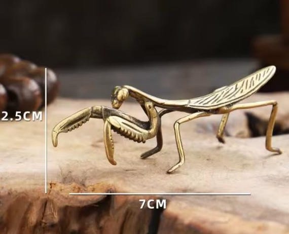 2.5'' Vintage Metal Praying Mantis Figurine, Brass Insect