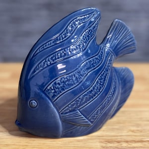 Vintage Ceramic Fish Figurine, Blue Glazed Fish Sculpture, Italy 1980s, Ocean Decor, Nautical Accent, Coastal Style, Sea Animal Ornament