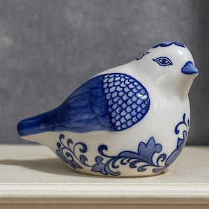 Vintage Ceramic Bird Figurine, Hand Painted Portugal 1960s, Blue White Pottery Bird, Portuguese Ceramic Collectible Bird Statue, Home Decor