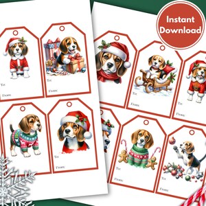 Beagle Dog Christmas Holiday Gift Tags