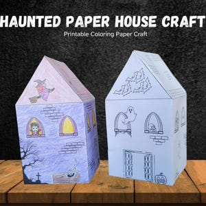 Origami Papierhaus zum Ausmalen, Halloween Spukhaus, Malseite, Papier Handwerk