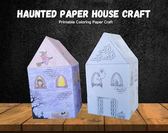 Printable Origami Paper House, Halloween Haunted House Coloring Page, Paper Craft