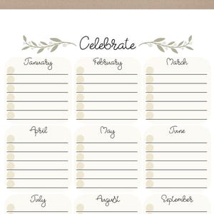 Birthday Calendar Tracker Planner Printable, Anniversary Reminder Planner Page, Important Date Reminders