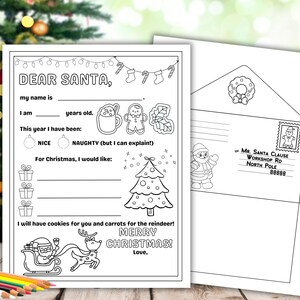 Carta a Papá Noel, página para colorear, lista navideña, carta para Papá Noel imprimible