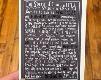 Brat Apologies & Appreciation Relationship Card 5" x 7"