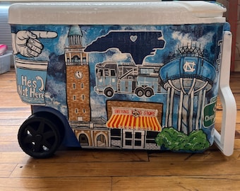 University of North Carolina Themed, Hand painted 38 Qt Wheeled Cooler