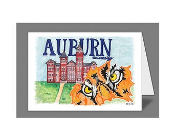 Auburn University Tigers, Watercolor Painting Print Card, 5" x 7"