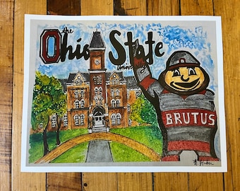 Ohio State University Watercolor Print 10.5" x 13"