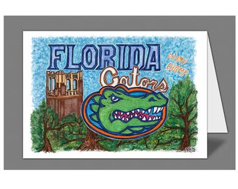 University of Florida Gators, Watercolor Painting Print Card, 5" x 7"