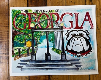 University of Georgia Bulldogs Arch Watercolor Print 8" x 10"