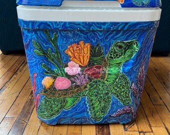 Ocean Themed Handpainted 60 Qt Cooler with Wheels
