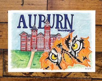 Auburn University Tigers, Watercolor Painting Print
