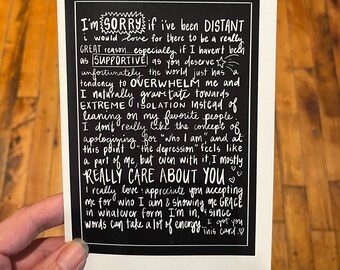 Depression Apologies & Appreciation Relationship Card 5" x 7"