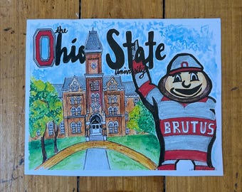 Ohio State University Watercolor Print 5" x 7"
